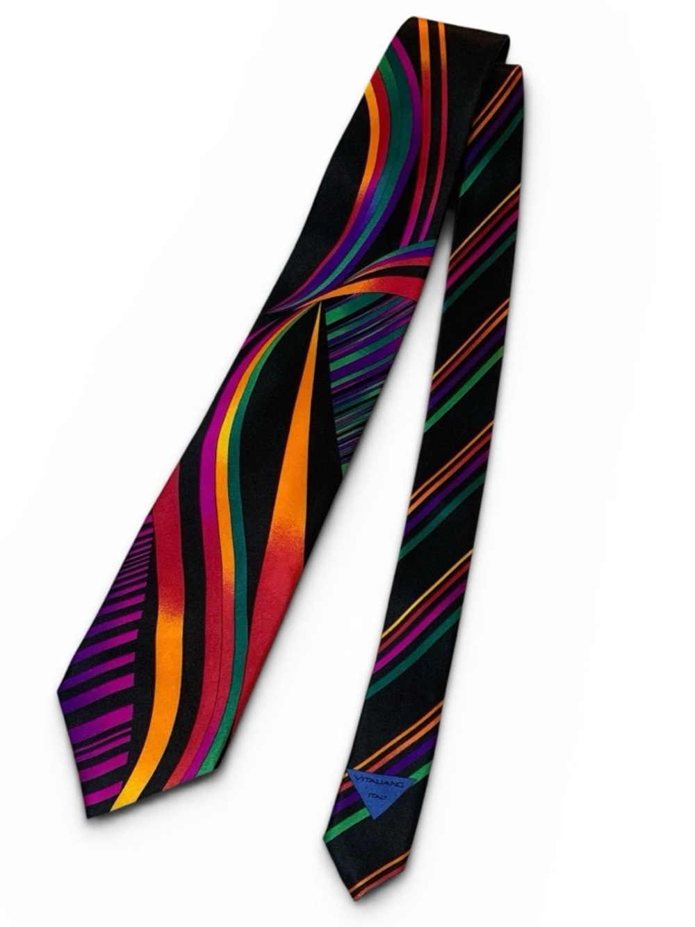 ITALIAN SILK BLACK MULTI COLORED VITALIANO PANCALDI MEN'S TIE GOLD TIE CLIP